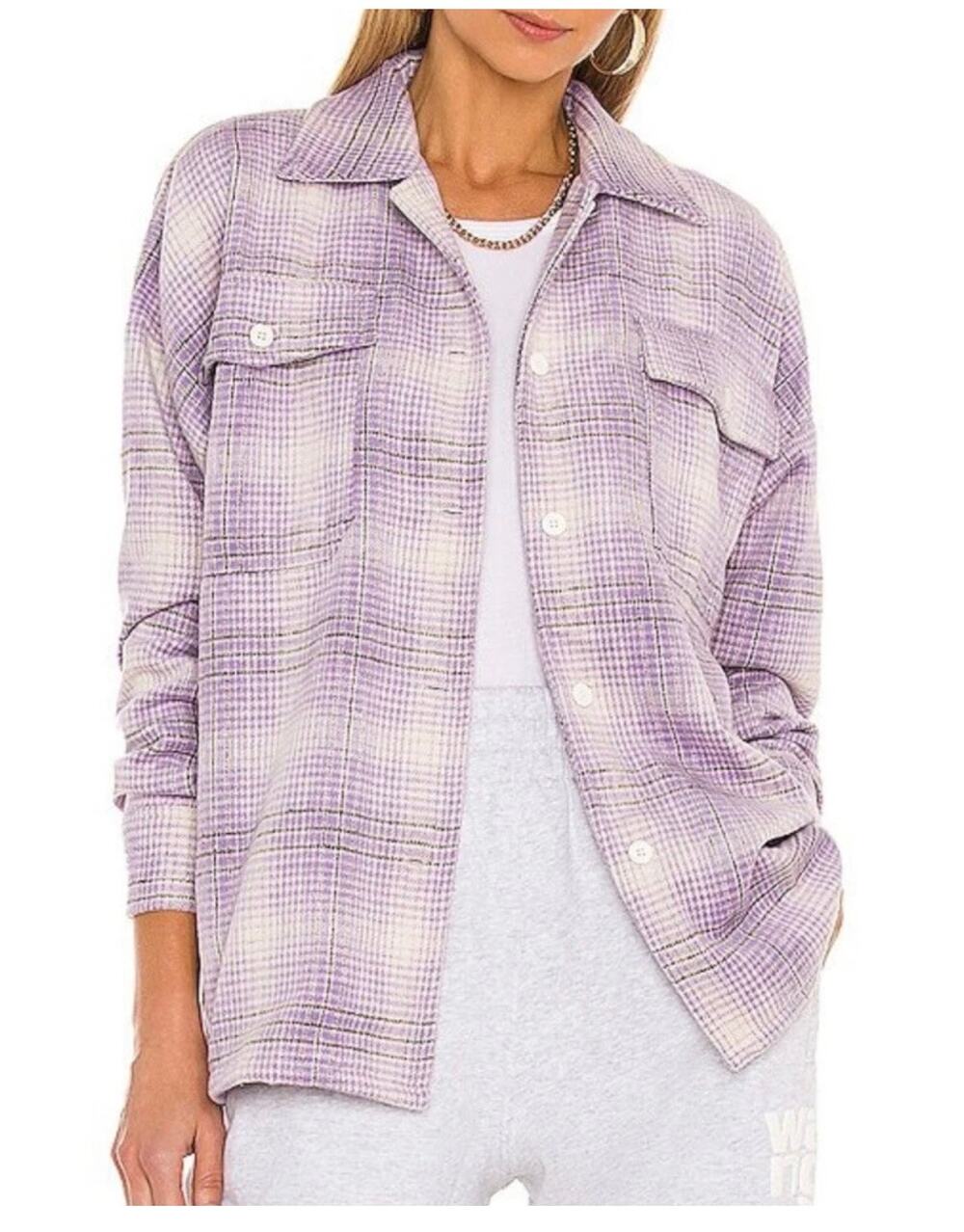 LOVERS AND FRIENDS Emmy Lavender Purple Plaid Shacket Size Small